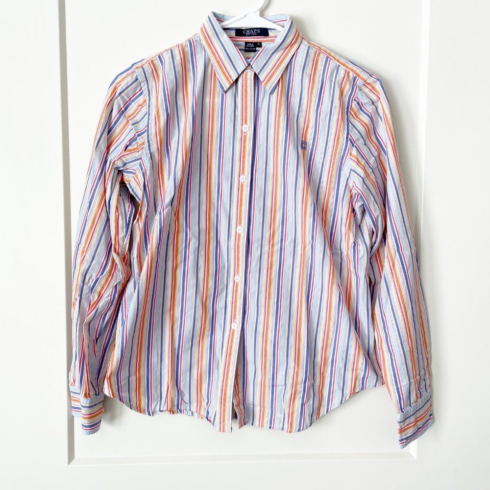 Women's CHAPS Colorful Striped Button Up Shirt size Small - Picture 1 of 8